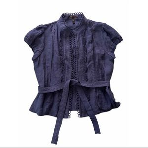 🌊BCBG Navy Blue Tie-Front Puff Sleeve Top🌊